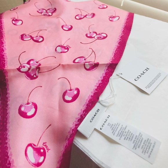 Coach Airbrushed Cherry Print Silk Diamond Scarf -NWT - Picture 9 of 11